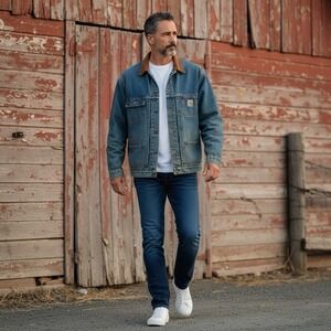 Vintage Carhartt Denim Chore Coat Jacket Blanket Lined USA Made C69 DST XL